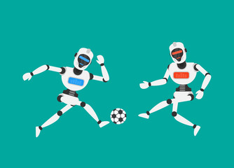 Fototapeta na wymiar robots humanoid playing football soccer