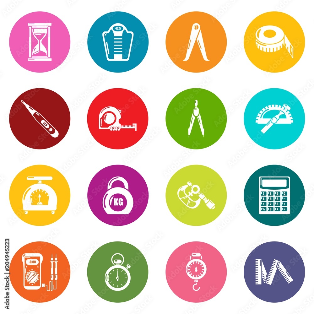 Poster measure precision icons set colorful circles vector