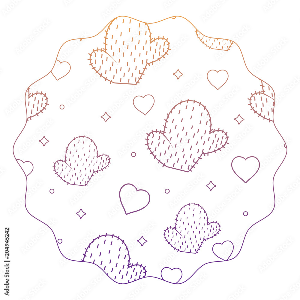 Wall mural circular frame with cactus and heart pattern over white background, vector illustration