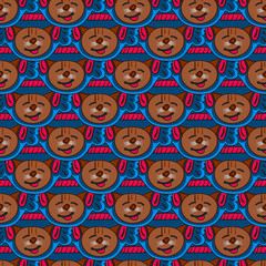 Cotton fabric Seamless pattern with musical cat.
