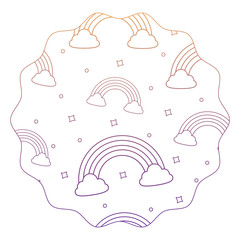circular frame with rainbow and clouds pattern over white background, vector illustration