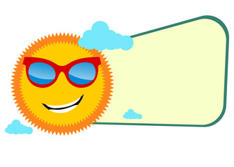 Funny summer banner with sun wearing glasses