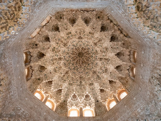 Interior of Alhambra palace and fortress complex located in Granada, Andalusia, Spain.
