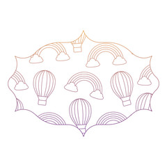 arabic frame with rainbow and hot air balloons pattern over white background, vector illustration