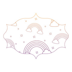 arabic frame with rainbow and clouds pattern over white background, vector illustration