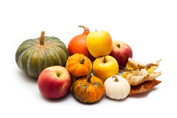 Naklejka na ściany i meble Colorful pumpkin and squash and apples