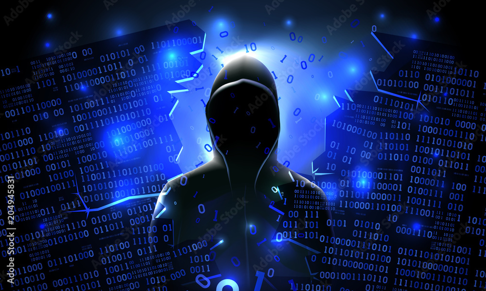 Poster hacker using the internet hacked abstract computer server, database, network storage, firewall, soci
