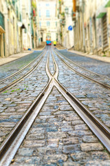 Obraz premium Close up of tram rails . shallow focus .