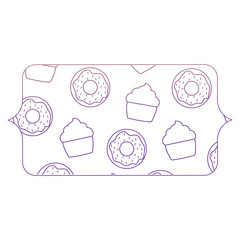 banner with donuts and muffins pattern over white background, vector illustration