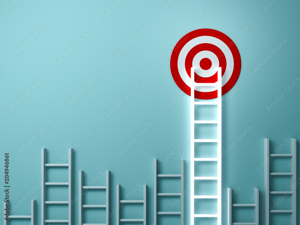 Poster stand out from the crowd and different creative idea concepts , longest light ladder glowing and aim
