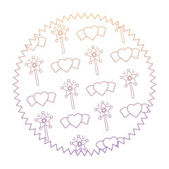 seal stamp with magic wands and hearts pattern over white background, vector illustration