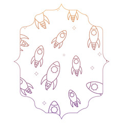 arabic frame with space rockets pattern over white background, vector illustration