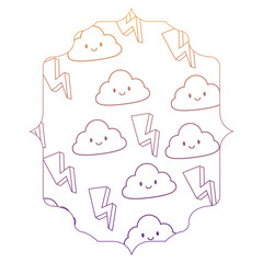 arabic frame with kawaii clouds and thunders pattern over white background, vector illustration