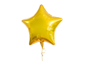 holidays, birthday party and decoration concept - close up of inflated helium star shaped balloon...
