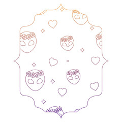 arabic frame with alien and hearts pattern over white background, vector illustration