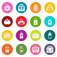 Bag baggage suitcase icons set colorful circles vector