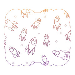decorative frame with space rockets pattern over white background, vector illustration