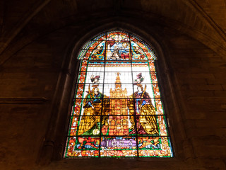 Interior of Seville Cathedral, Santa Maria de la Sede, gothic style architecture in Spain, Andalusia.