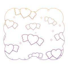 decorative frame with heart with wings pattern over white background, vector illustration