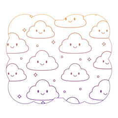 decorative frame with kawaii clouds pattern over white background, vector illustration