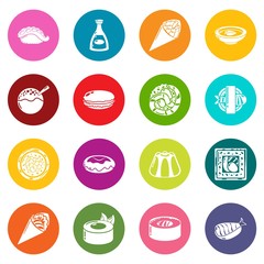 Japan food icons set colorful circles vector