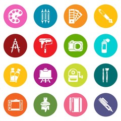 Design and drawing tools icons set colorful circles vector