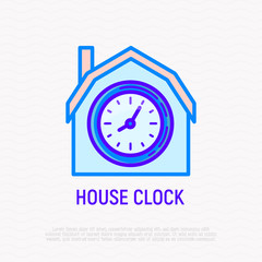 House clock thin line icon. Modern vector illustration.
