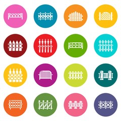 Different fencing icons set colorful circles vector