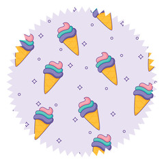 seal stamp with ice cream cones pattern over white background, colorful design. vector illustration