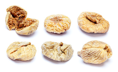Set of dried figs isolated on white background