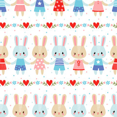 Vector seamless illustration with cute hares in cartoon style. Background picture with animals in a childrens style.
