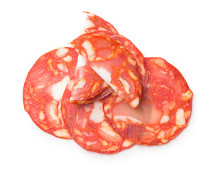 Sliced chorizo salami sausage.