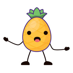 kawaii surprised pineapple icon over white background, vector illustration