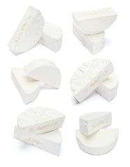 Set of Pieces of brie or camambert cheese on a white background