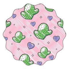 circular frame with cactus and hearts pattern over white background, vector illustration