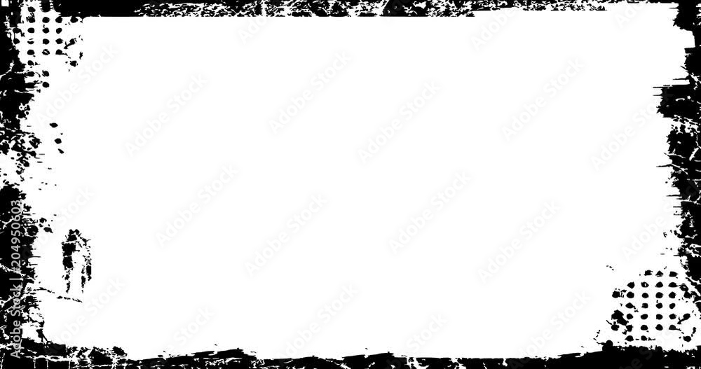 Poster grunge distressed frame textured loop/ animation of a vintage motion graphic with black and white gr