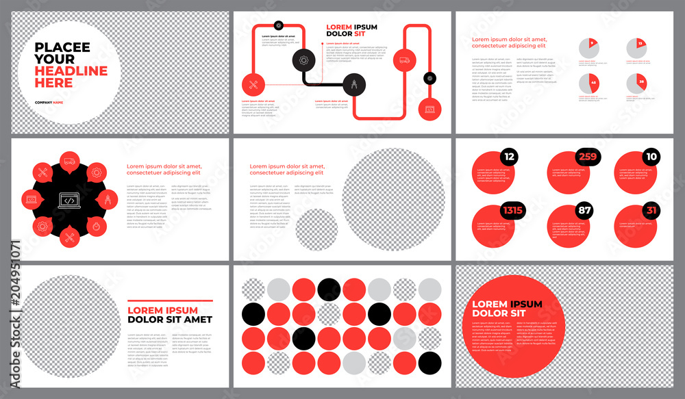 Poster red presentation template design. business data graphs. vector financial and marketing charts.