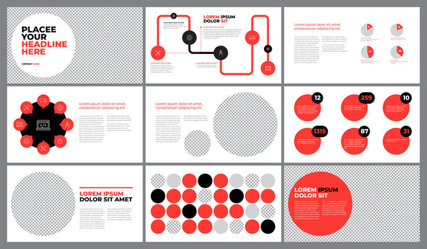 Red Presentation Template Design. Business Data Graphs. Vector Financial And Marketing Charts.