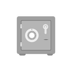Metal bank safe vector icon in a flat style. Closed safe isolated on a colored background.