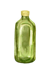 Watercolor olive oil bottle