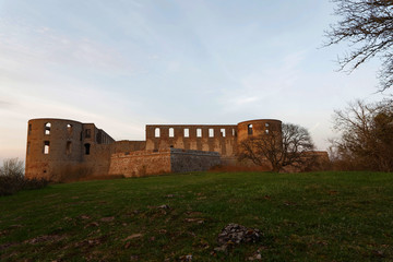 Ruin of the Borgholm castle in evening light, built around year 1100 used for defence of the Baltic sea.