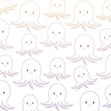 background of cute octopus pattern, vector illustration