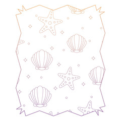 abstract frame with seashell and sea stars pattern over white background, vector illustration