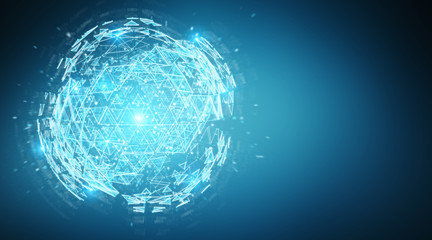 Digital triangle exploding sphere hologram 3D rendering
