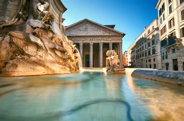 Papier Peint photo Lavable Rome Fontaine sur la Piazza della Rotonda avec le Parthénon derrière, Rome, Italie