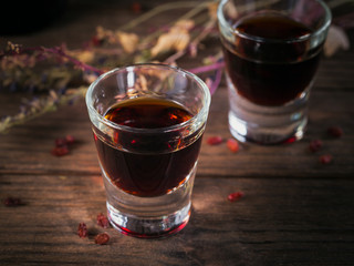 Herbal bitter liqueur with different natural ingredients.