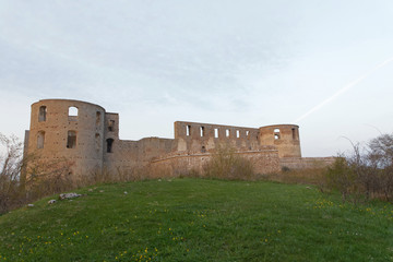 Ruin of the Borgholm castle in morning light, built around year 1100 used for defence of the Baltic sea.