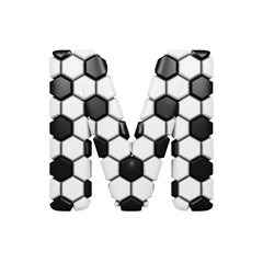 Fototapeta premium Alphabet letter M uppercase. Soccer font made of football texture. 3D render isolated on white background.