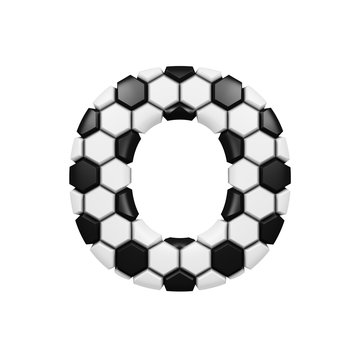 Alphabet letter O uppercase. Soccer font made of football texture. 3D render isolated on white background.