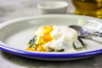 Florentine eggs with pureed spinach